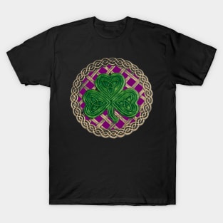 Celtic Knot Shamrock Purple Background T-Shirt